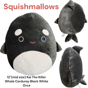 Squishmallows Kai The Killer Whale Corduroy Black White Orca 14" medium Kids toy